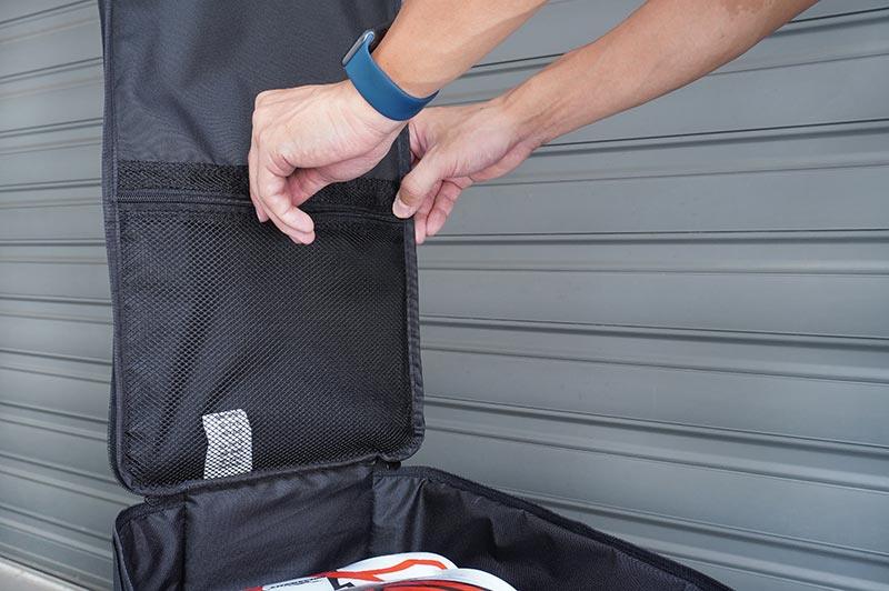 Koswork RC car accessories pit bag KOS32266-5, black fabric with mesh pocket, open interior.