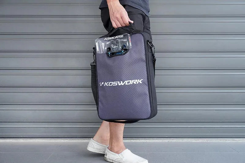 Koswork RC car transmitter carrying bag, compact black fabric, model KOS32267, handheld.