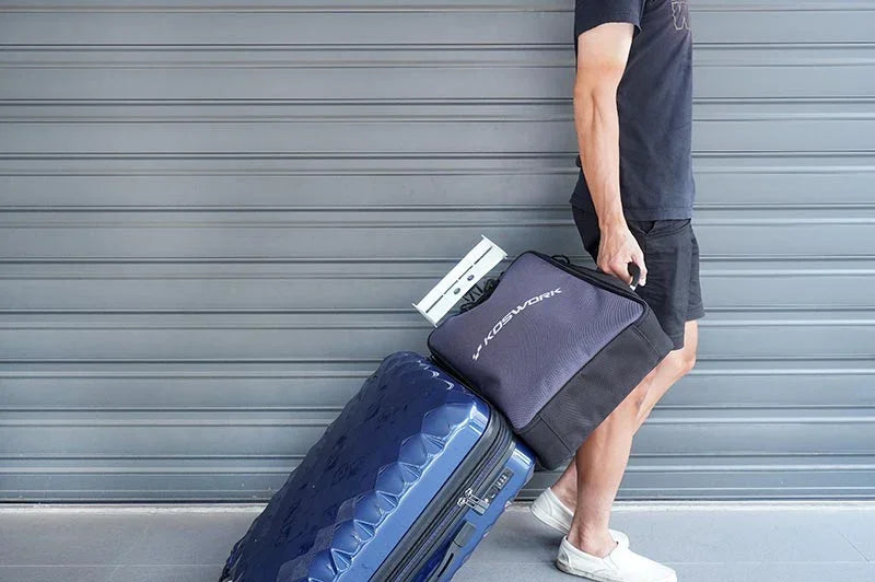 Koswork RC pit bag KOS32268-10 black and gray on blue suitcase, travel-friendly accessory
