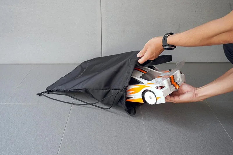 Koswork RC car drawstring bag KOS32271-10, black, holds 1/10 scale on-road car, nylon material