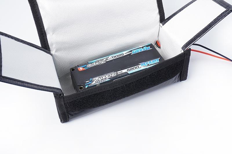 Koswork RC lipo battery safe bag, black, medium size, open with visible protective lining