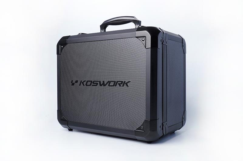 Koswork RC aluminum carrying case with secure handle, reinforced corners, and textured panels.
