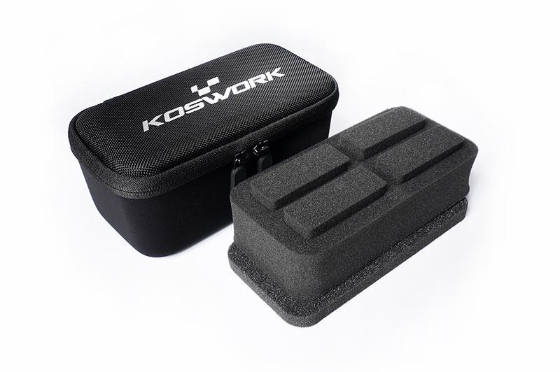 RC tool storage bag with zipper and custom black foam insert on white background