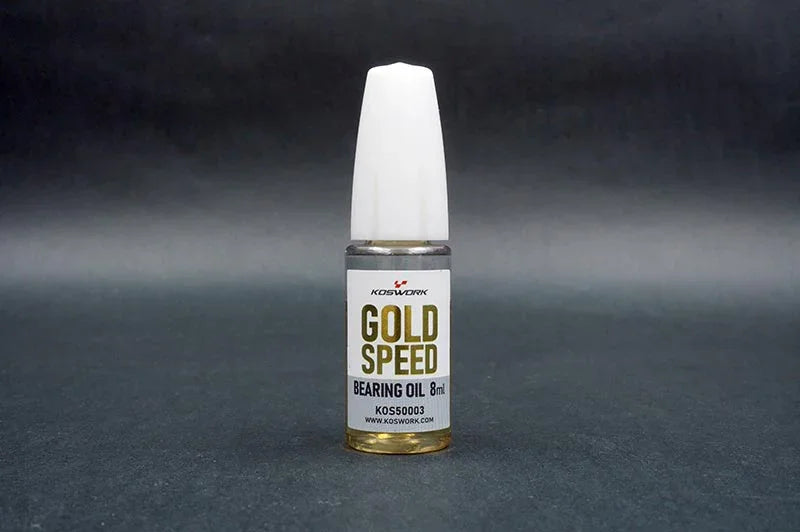 Koswork Gold Speed bearing oil 8ml KOS50003 for RC car maintenance, clear bottle with white cap