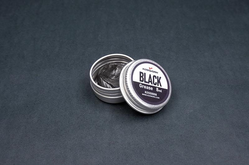 Koswork black grease KOS50008 8ml metal tin for RC car accessories on dark background
