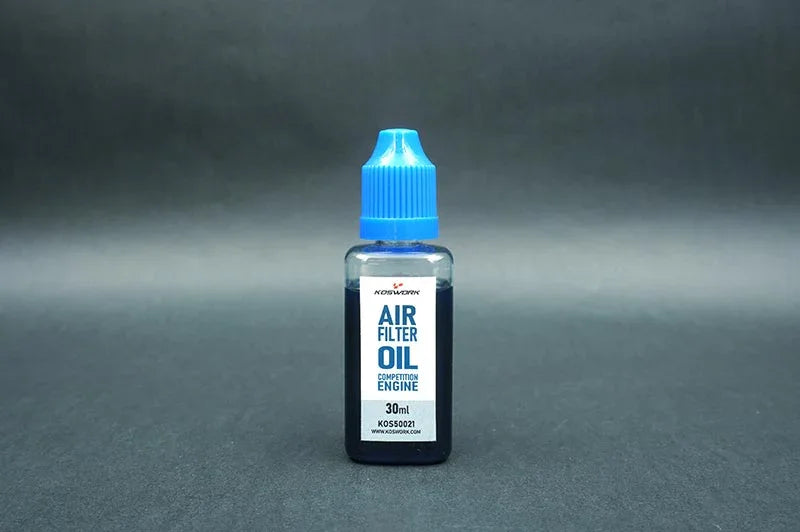 Koswork air filter oil KOS50021 30ml bottle for RC car engine accessory, blue cap.